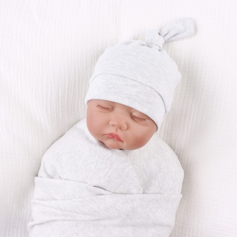 Pesaat Original Cotton Newborn Hats for Girls Striped Preemie Baby Hats Bear Ears Infant Boys Beanies 0-6 Months (Knot(White+Gray+Gray Stripe), 0-6 Months) - Image 5
